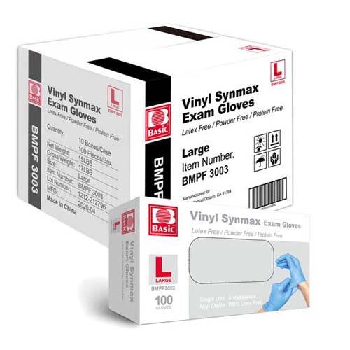 4mil Blue Synmax Vinyl Blend Exam Gloves, 100/box, 10 boxes/carton, price per case