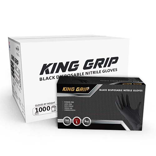 King Grip black nitrile gloves 100 per box case of 10. 